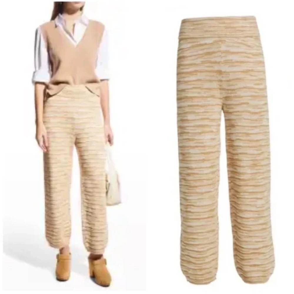 Veronica Beard NWOT Len Neutral Space-Dyed Knit Pants in Camel Wide Leg Barrel L - Picture 3 of 15